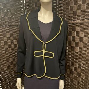 Ming Wang unstructured acrylic, black with yellow green trim,lite blazer jacketL